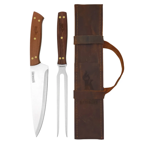 Set Tenedor y Cuchillo con Porta Cuchillos de Cuero Artesanal