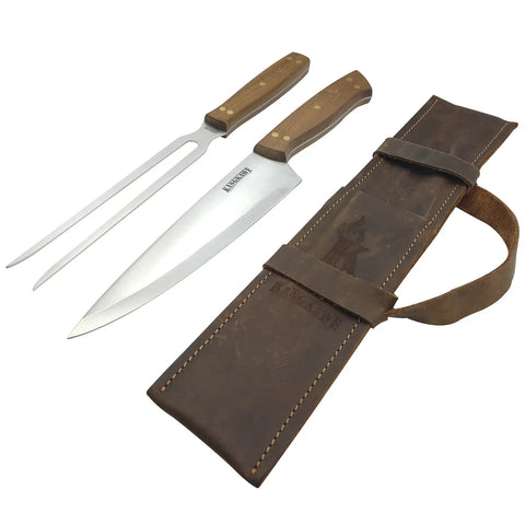 Set Tenedor y Cuchillo con Porta Cuchillos de Cuero Artesanal