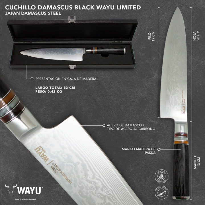 Cuchillo Damascus Black Pakka Wayu Limited