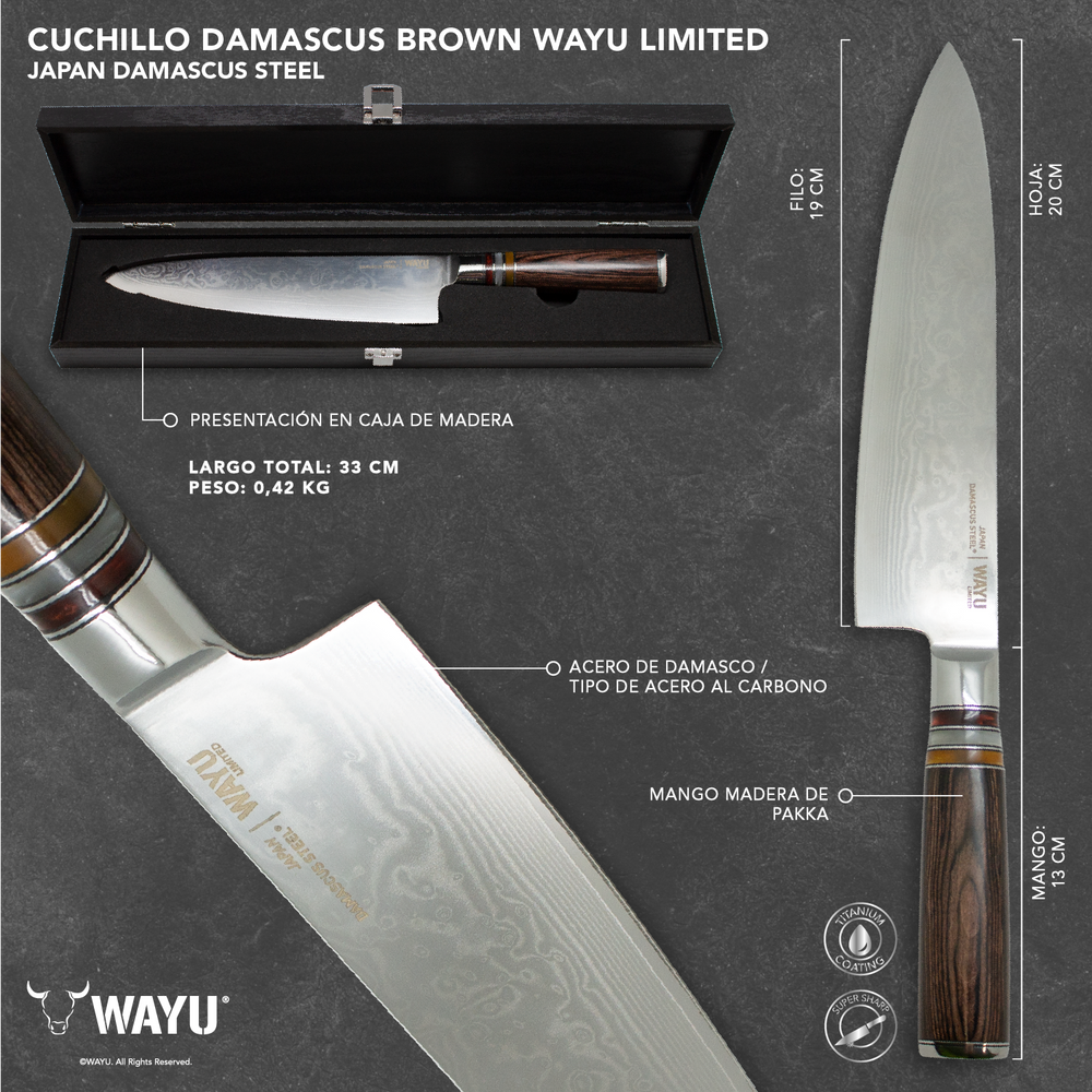 Cuchillo Damascus Brown Pakka Wayu Limited