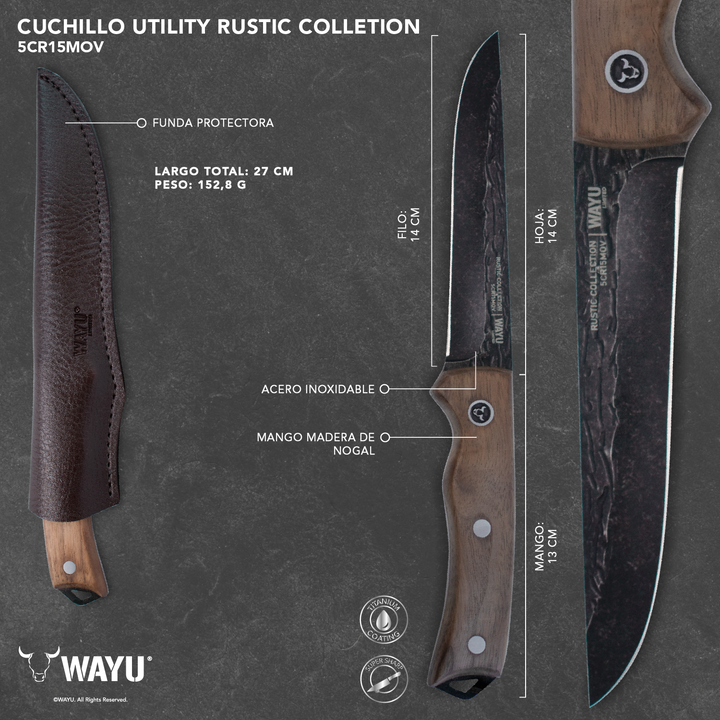 Cuchillo Utility Con Funda Rustic Collection Wayu