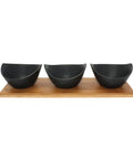 Set de 3 Bowls de Cerámica con Bandeja de Bamboo - Mall del Parrillero