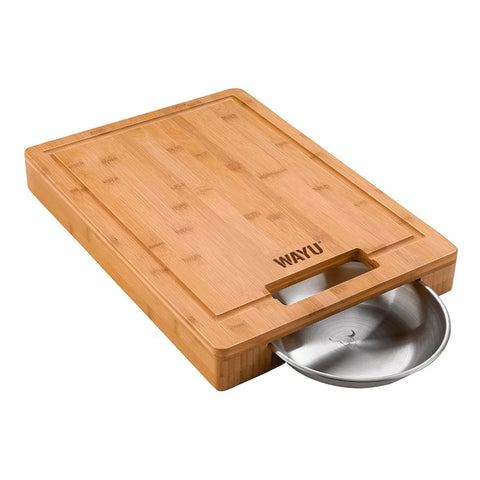 Tabla Madera para picar con Bowl de Acero Wayu